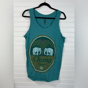 Chang Beer women’s turquoise graphic tank. Size L